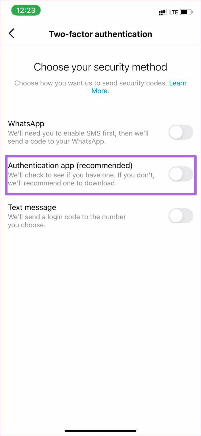 Select authentication app