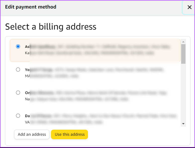 select billing address