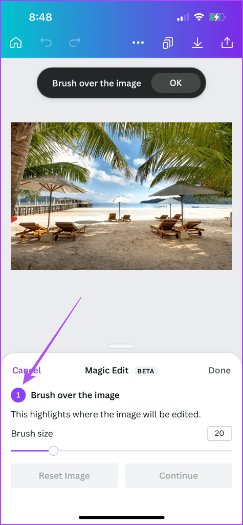виберіть розмір пензля magic edit canva mobile
