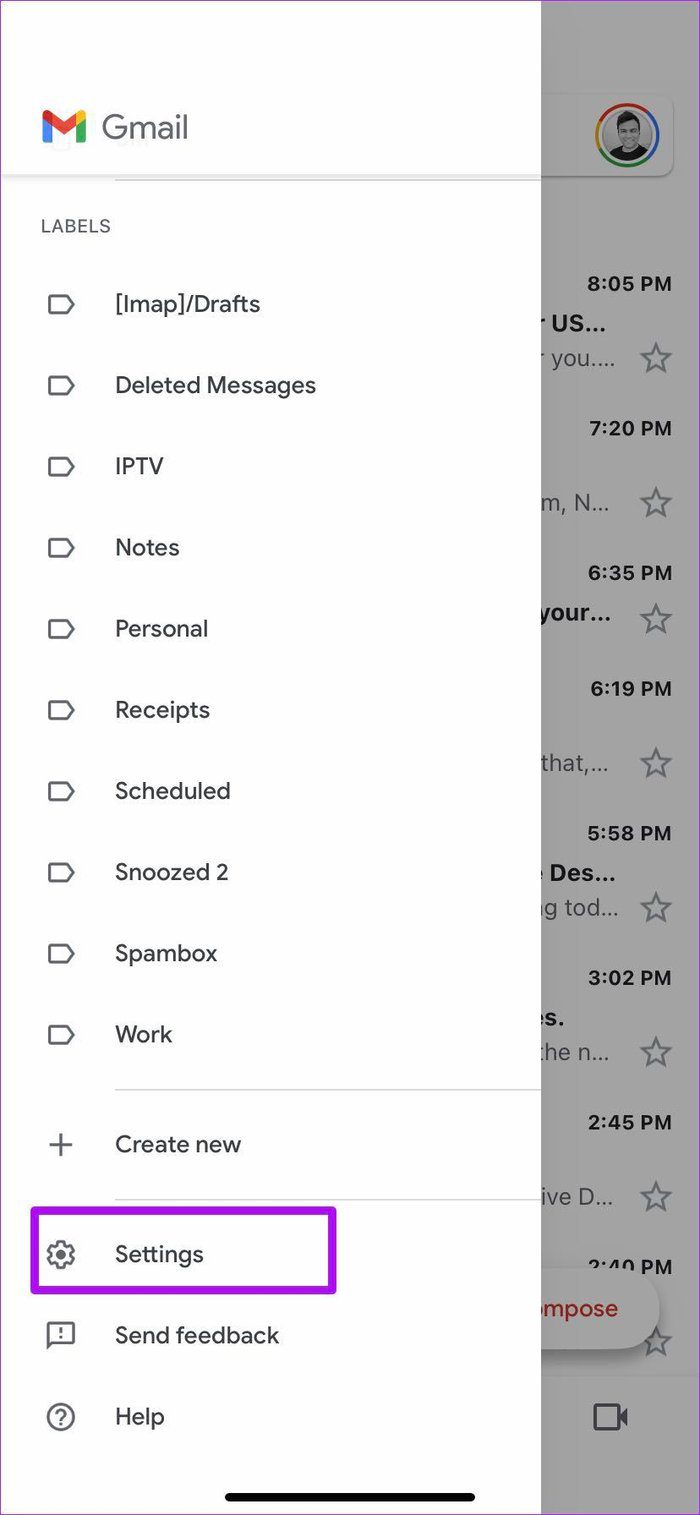 Select gmail settings