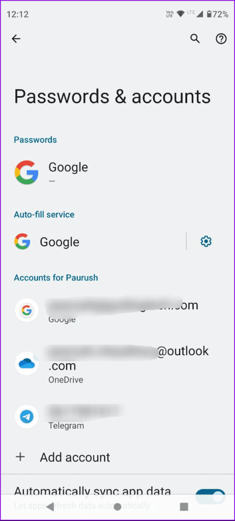 select google account android settings