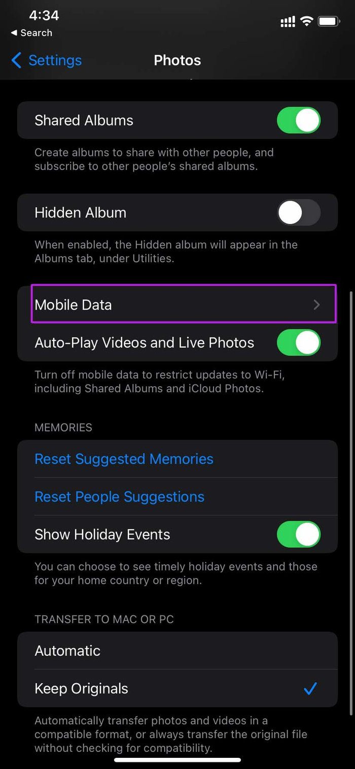 Select mobile data in photos