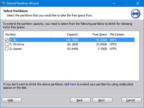 Select Partition To Shrink