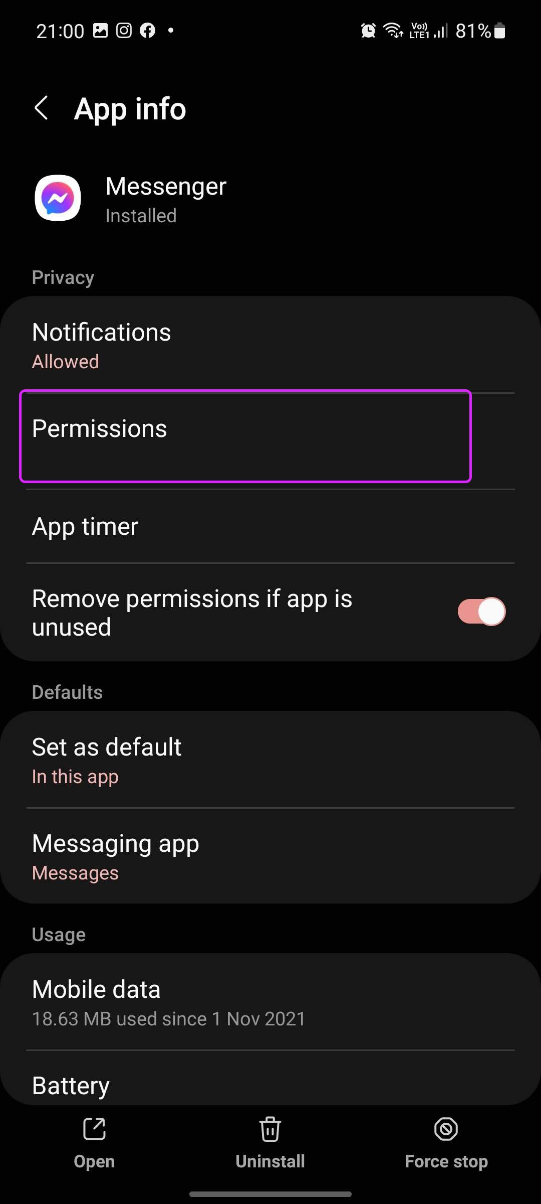 Messenger permissions