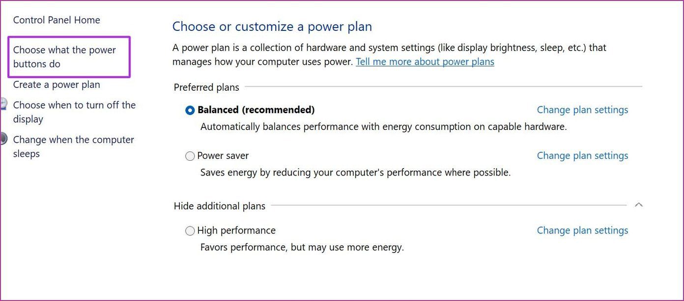 Select power plan