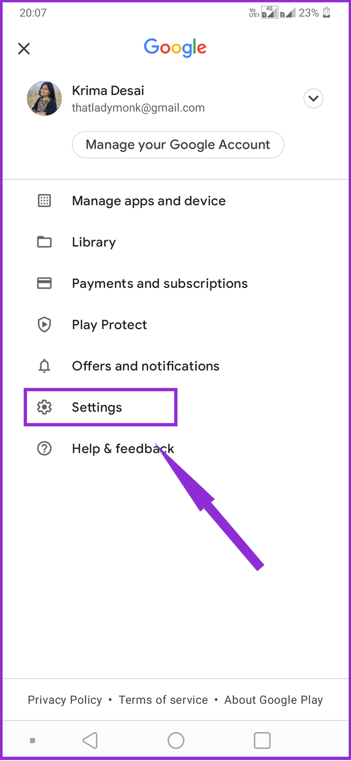 Select setting in playstore