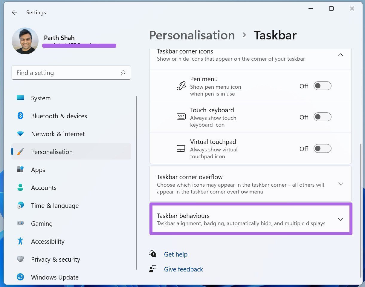 Select taskbar behavior