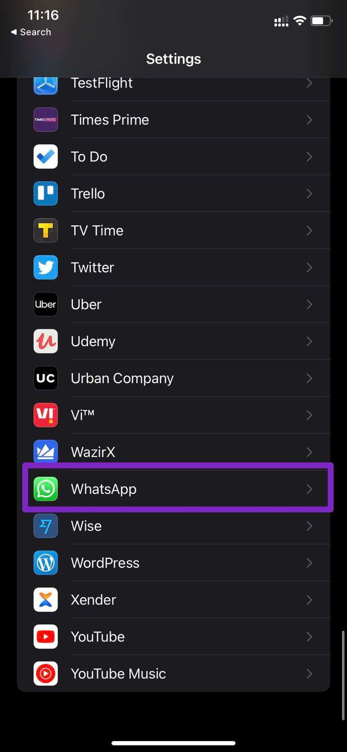 Select whatsapp from settings