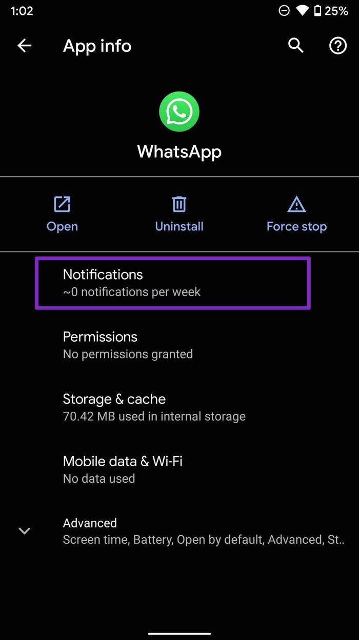 Select whatsapp notifications