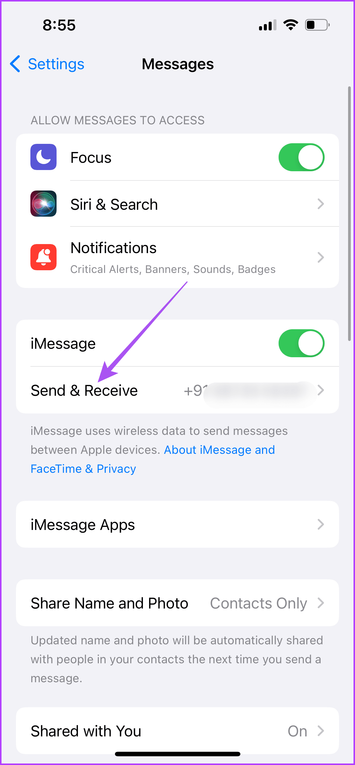 send and receive messages settings iphone
