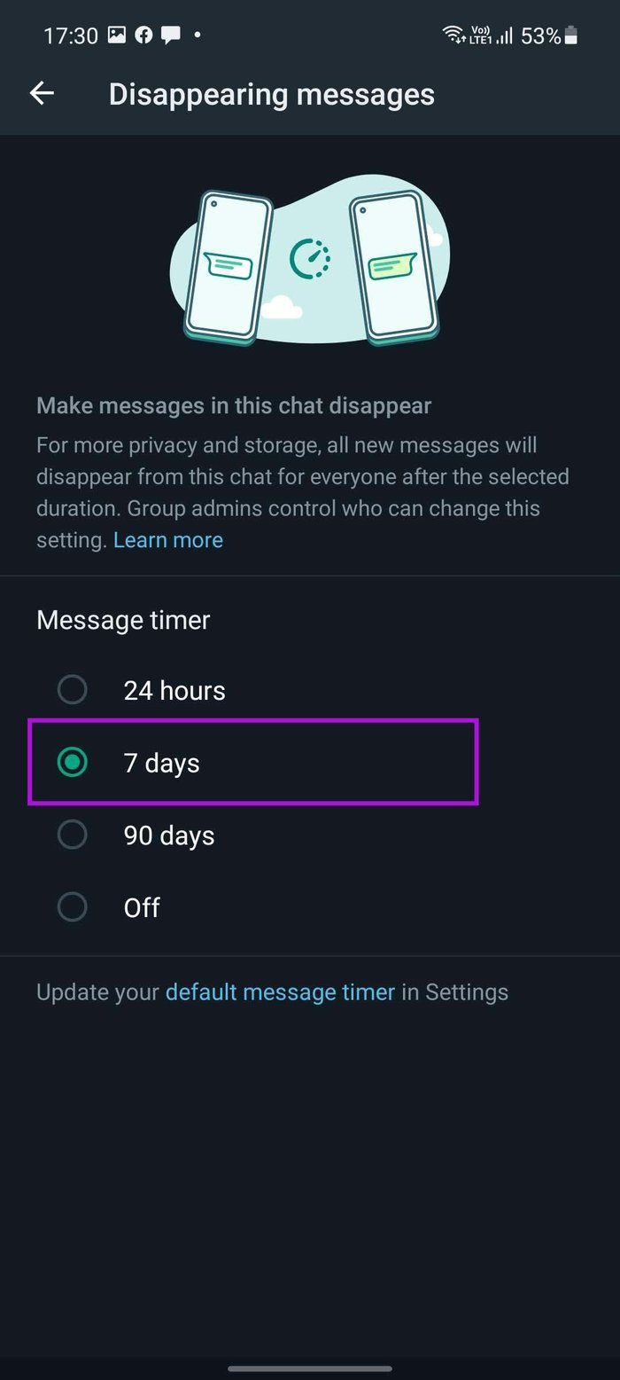 Send disappearing messages in Whats App groups
