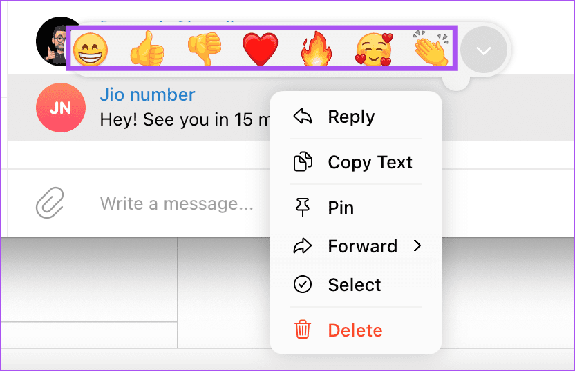 send emoji reaction telegram desktop