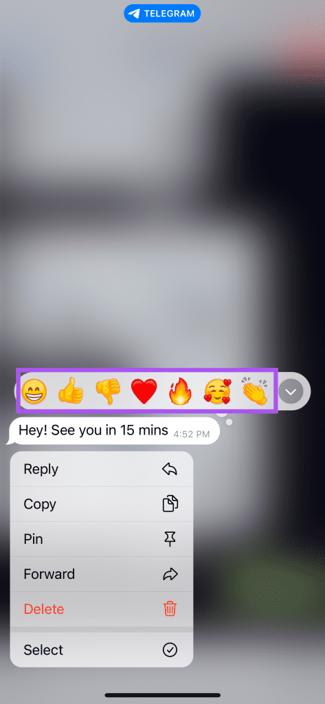send message reaction telegram app iPhone