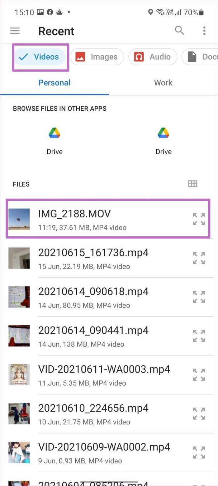 Send video from file manager on whatsapp