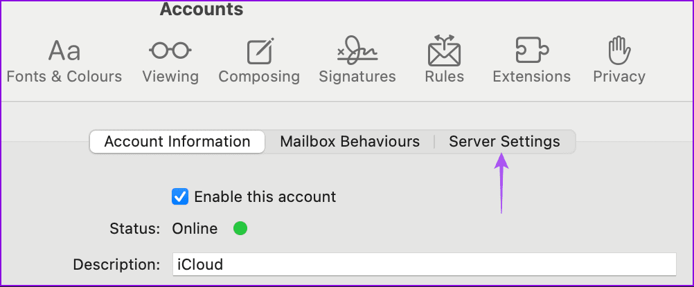 server settings mail app mac