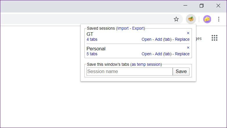 Session manager extensions for chrome 1