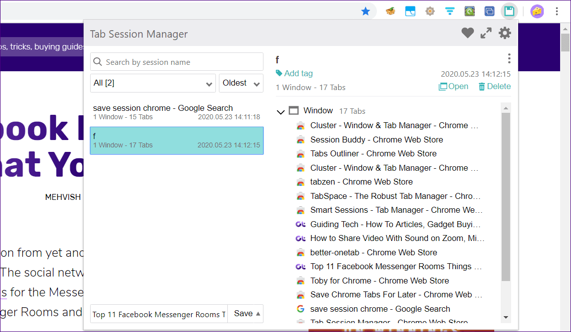 Session manager extensions for chrome 7