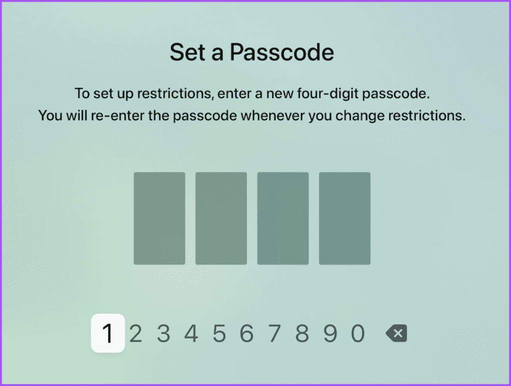 set a passcode apple tv