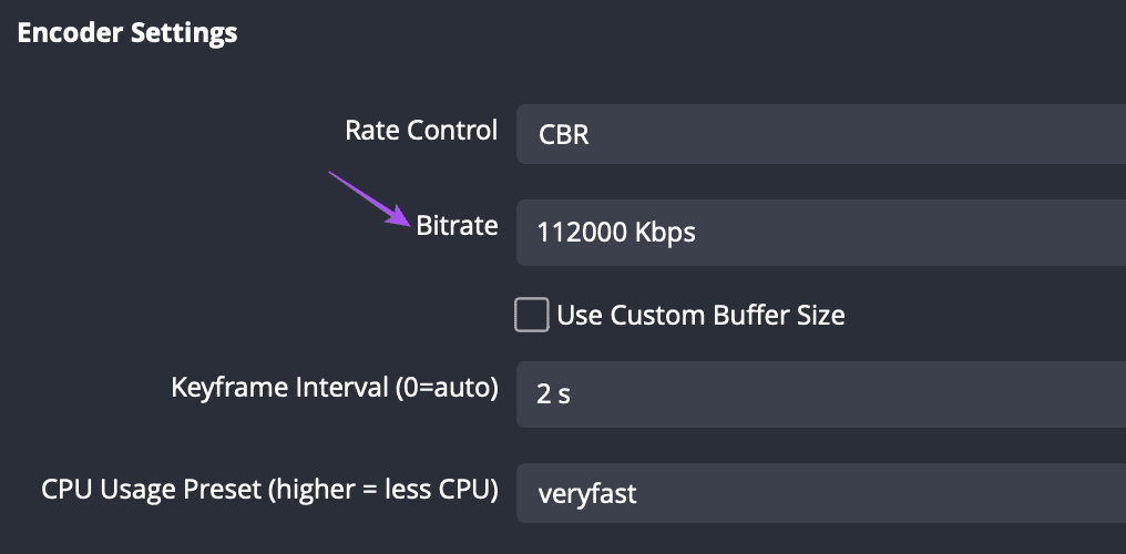 set bitrate output settings obs