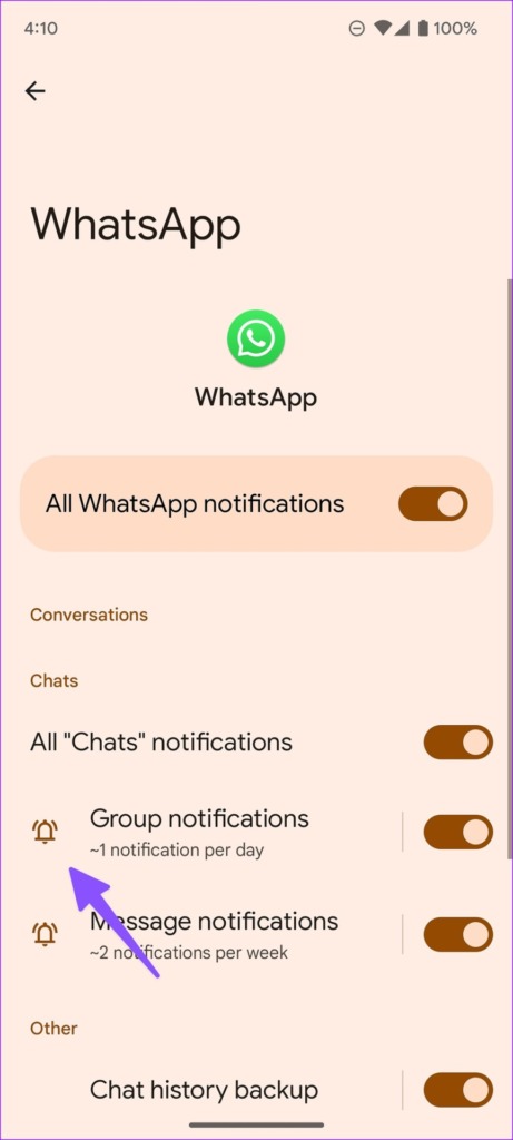 Tap Group Notifications or Message notifications