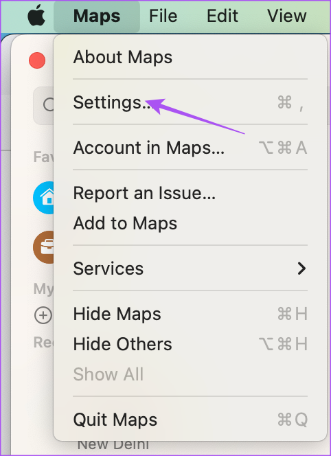 تنظیمات Apple Maps Mac 