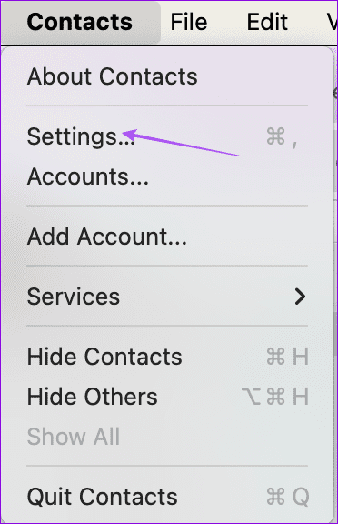 settings contacts mac