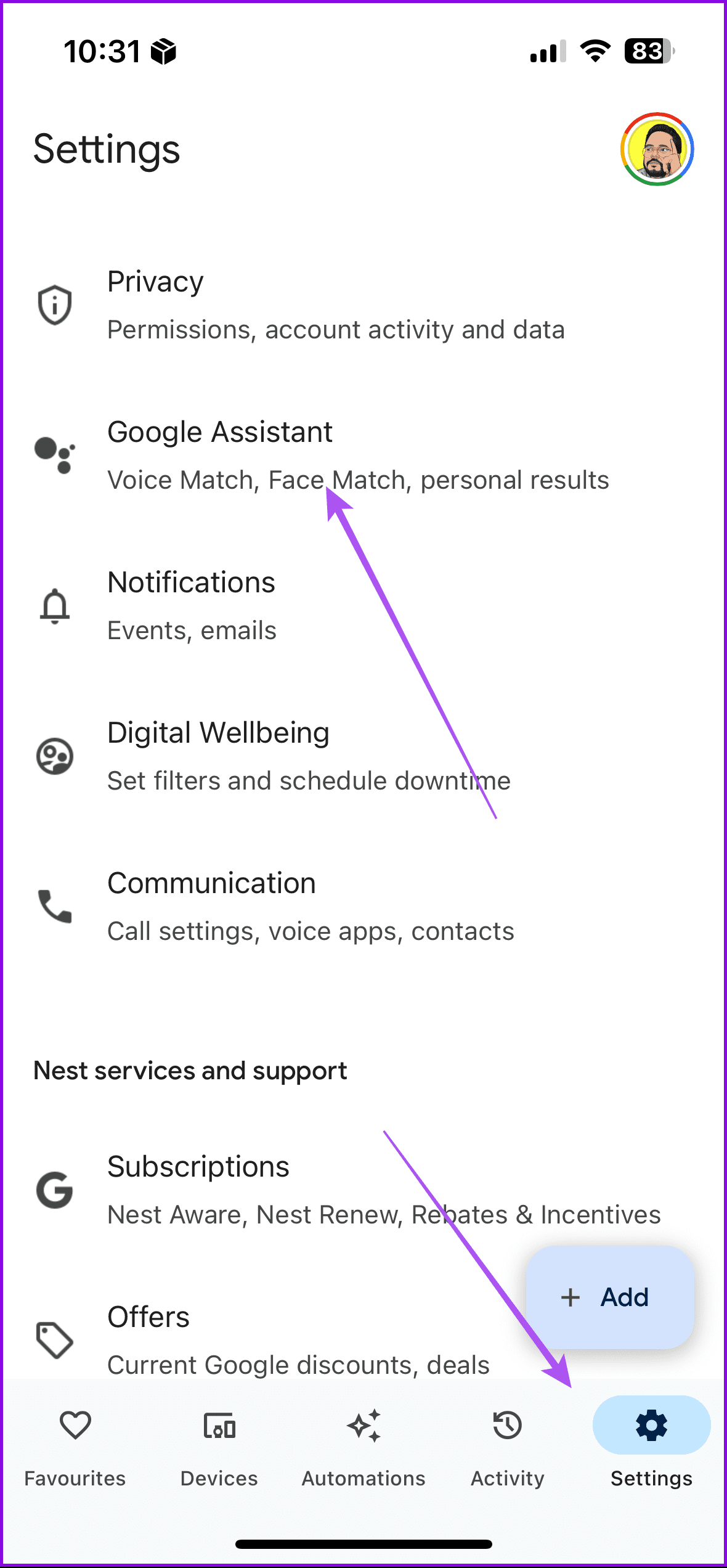 settings google assistant google home app