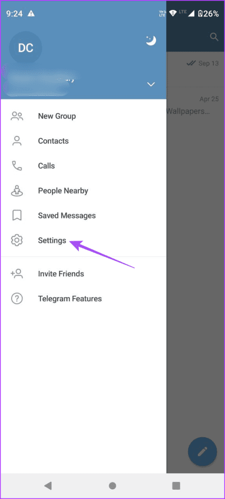 settings telegram android