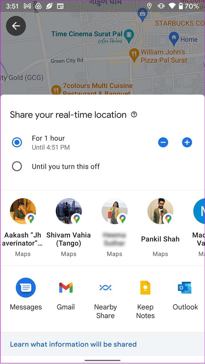 Share live location in google maps