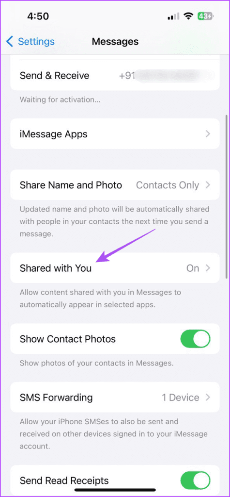 shared with you settings messages iphone