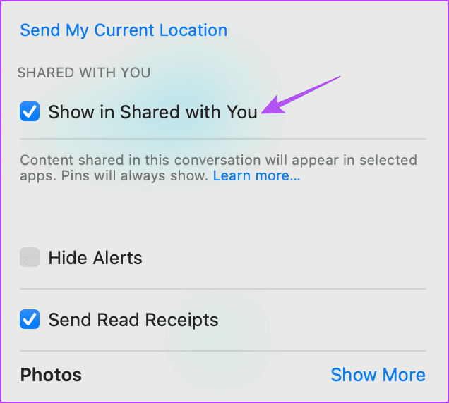 show in shared with you messages app mac