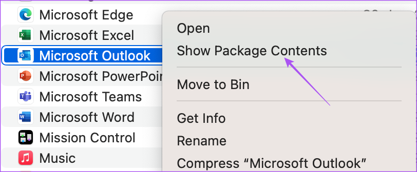 show package contents outlook finder mac