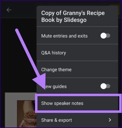 Show speaker notes option