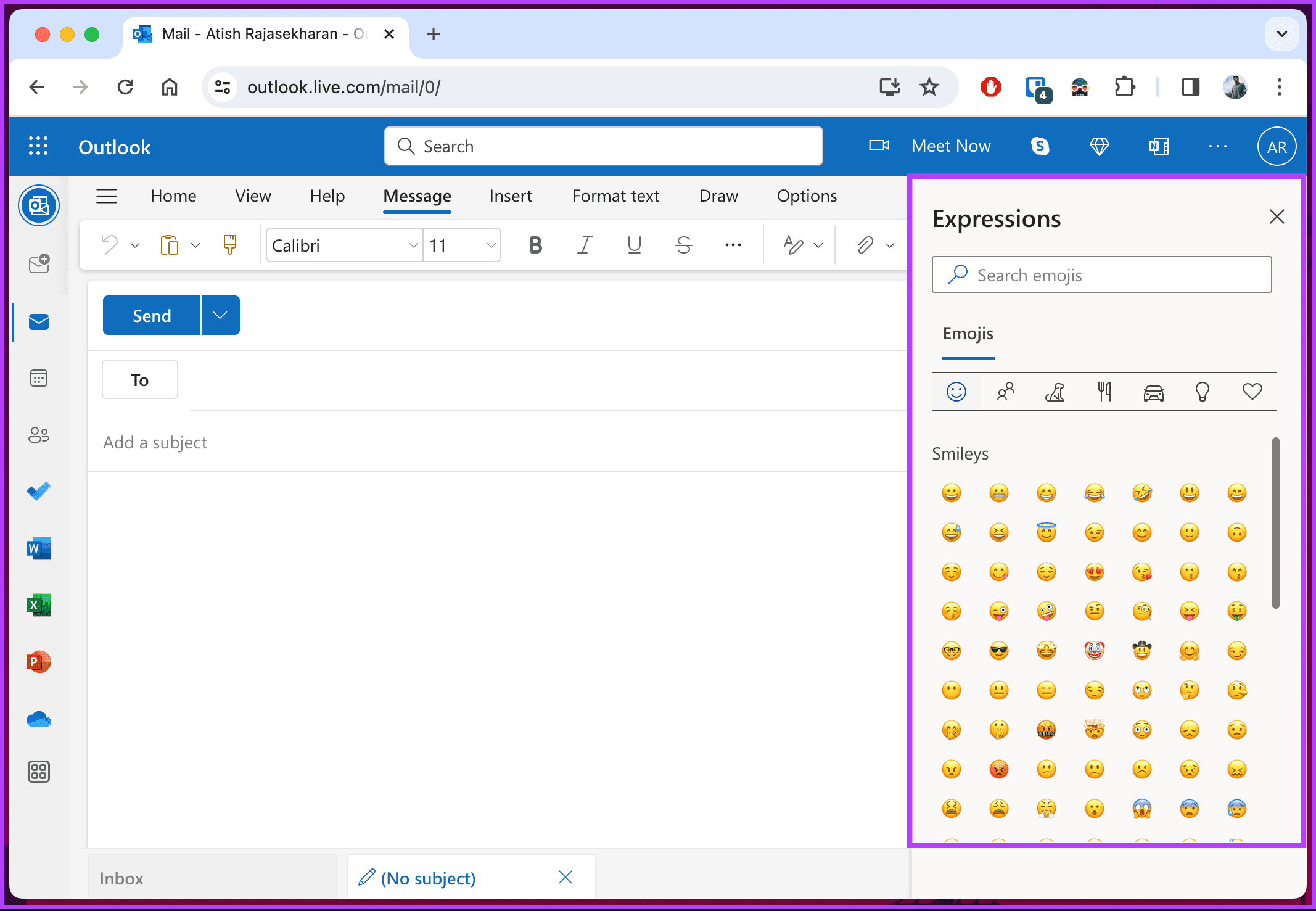 side panel with emojis sliding in