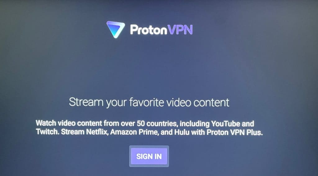 sign in to VPN app android tv