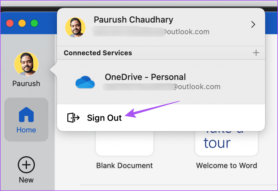 sign out microsoft 365 app Mac