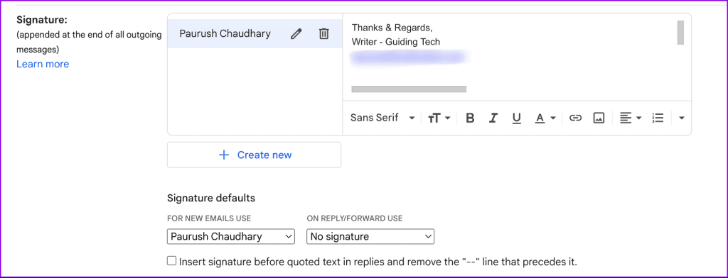 signature settings gmail