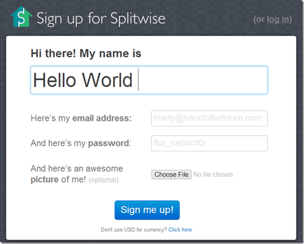 Signup For Splitwise