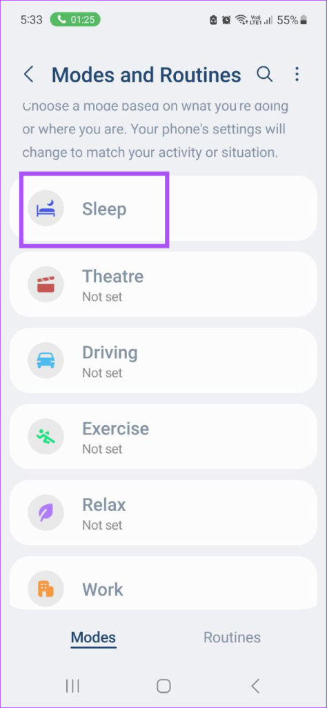 sleep mode and routine settings samsung