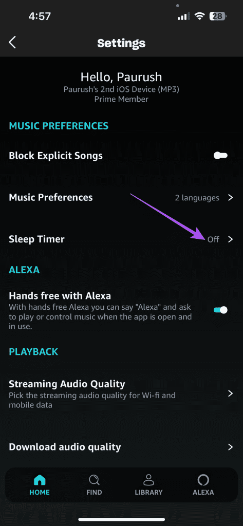 sleep timer amazon music iphone
