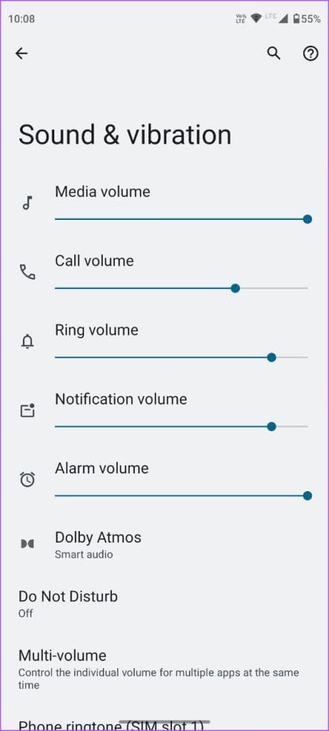 sound and vibration options android settings