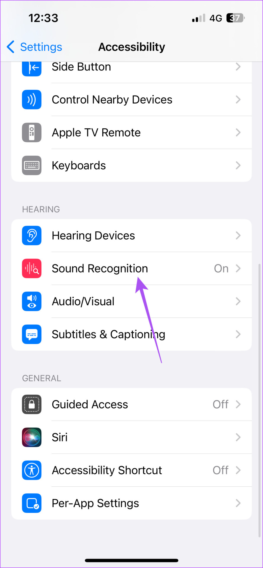 sound recognition settings iPhone