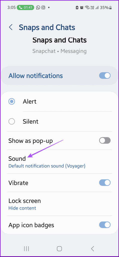 sound settings snaps and chats app info samsung