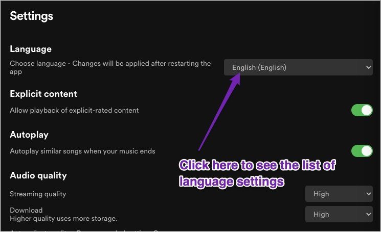 Spotify change language settings