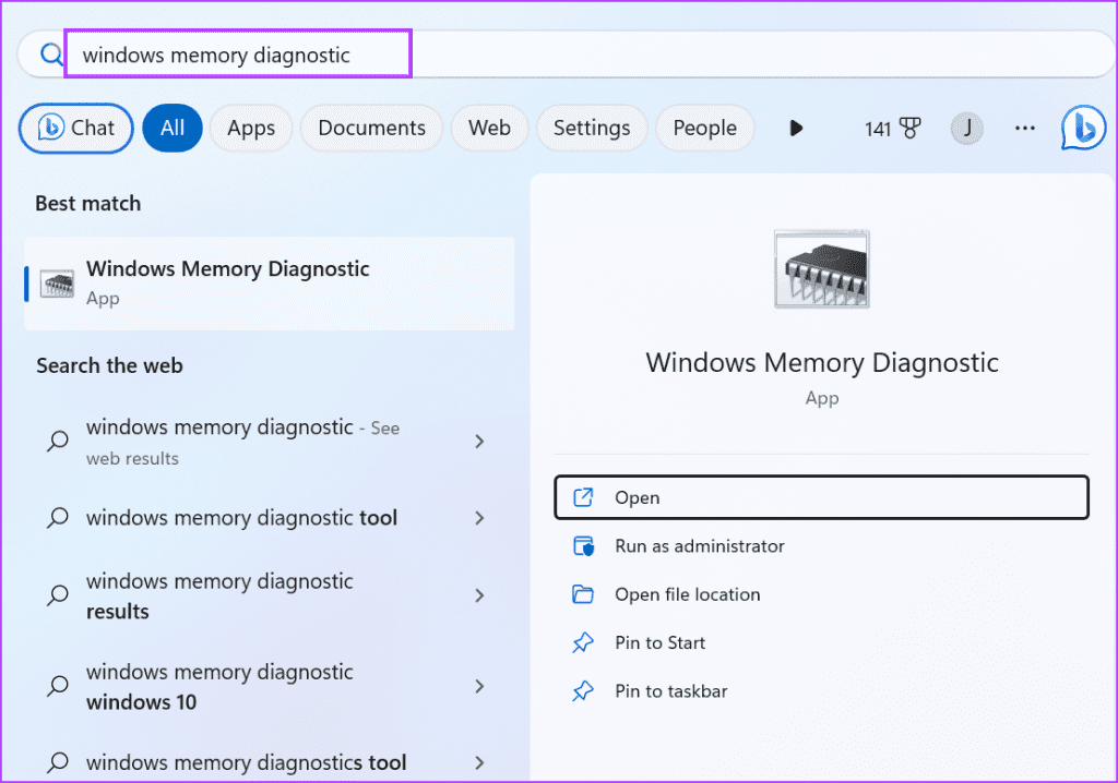 open windows memory diagnostic