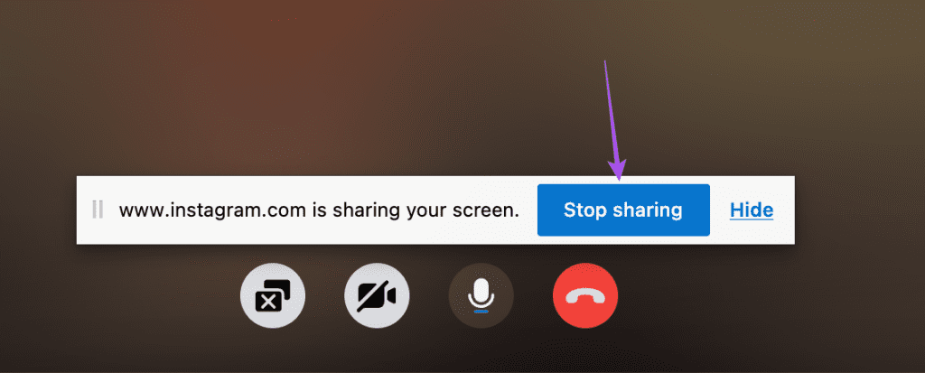 stop sharing screen instagram video call desktop