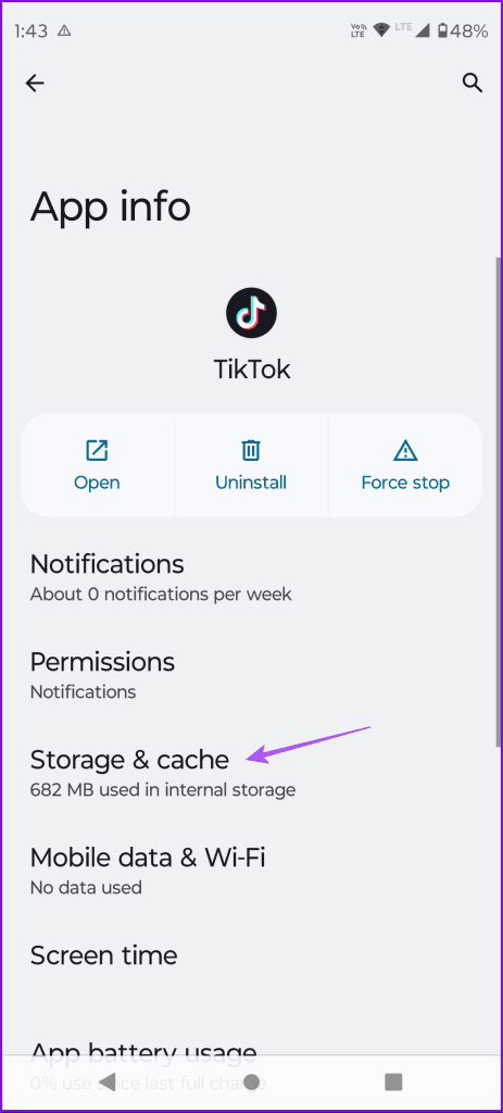 storage and cache app info tiktok