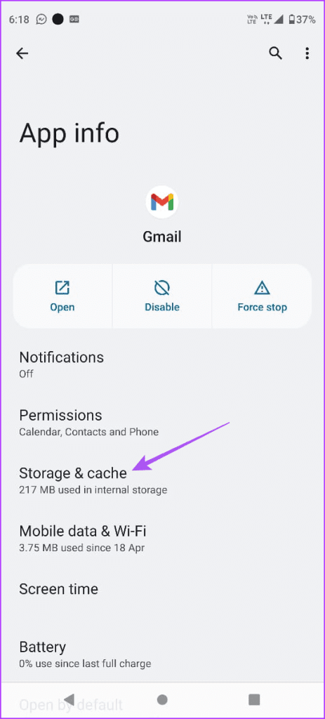 storage and cache gmail android