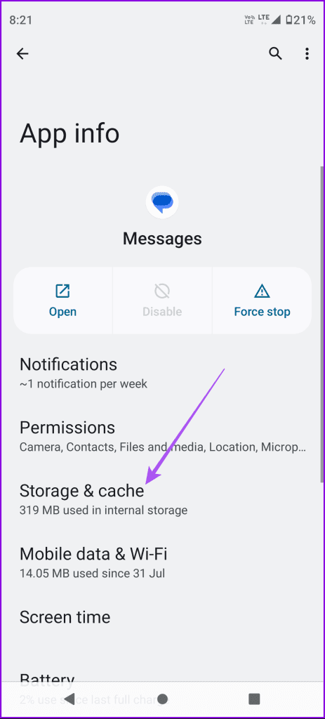 storage and cache google messages app