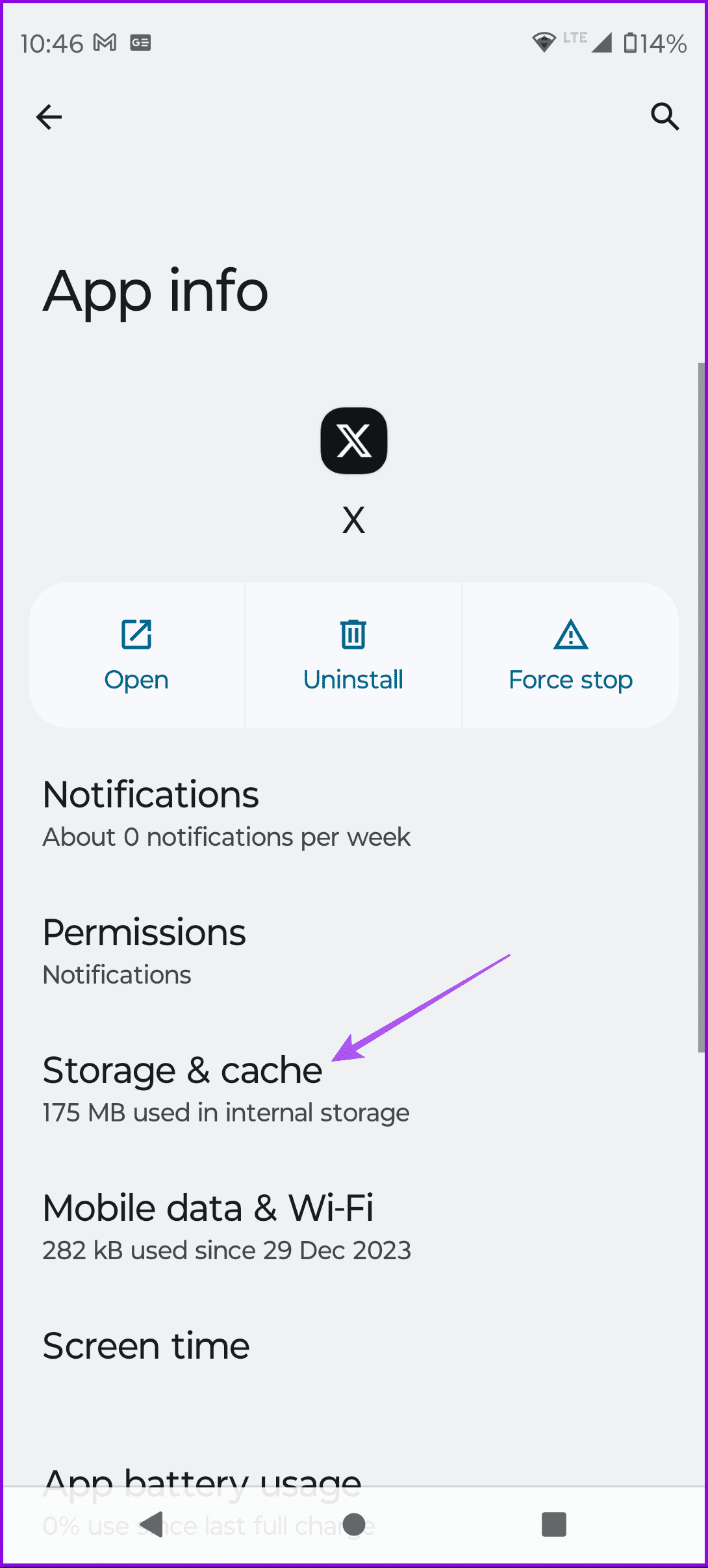 storage and cache twitter x app info android